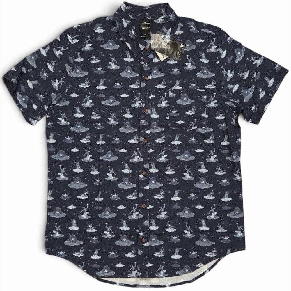 New Disney BoxLunch Aladdin Cave of Wonders Navy Button Up Shirt Men XL AOP
